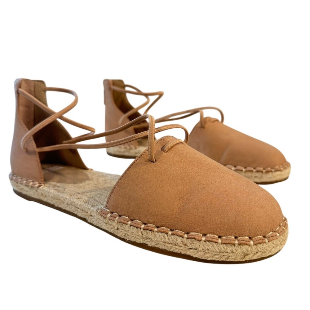 Eileen Fisher Lace Up Espadrille Flats Sandals Nude Leather Womens 6.5 Shoe NEW